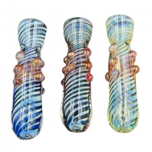 3" Gold & Silver Fumed Swirl Ribbon Multi Marble Chillum Hand Pipe - (Pack of 2) [RKP189]