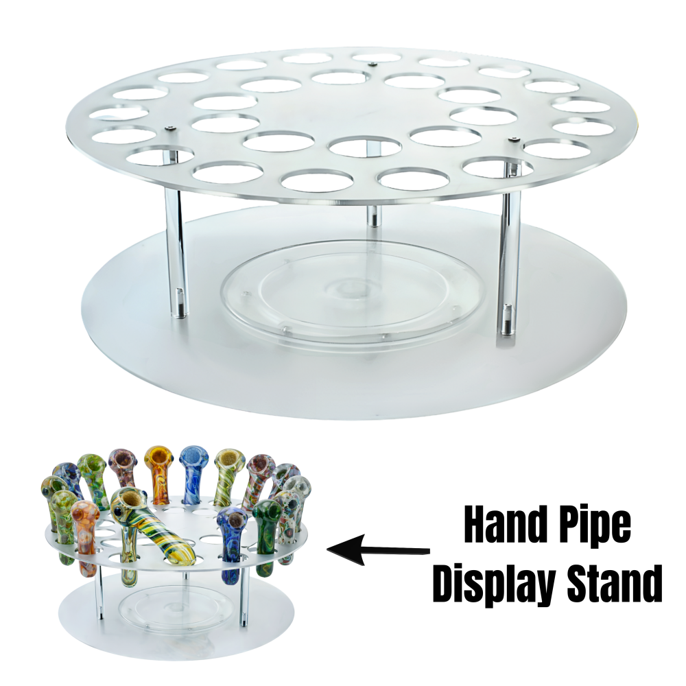Round plate acrylic hand pipe display stand for smoke shop countertops