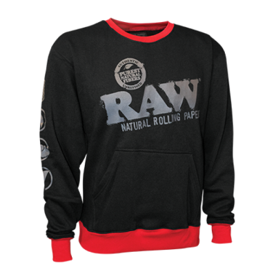 Raw - Rolling Papers x Raw Black Crewneck Sweatshirt with Kangaroo Pocket 