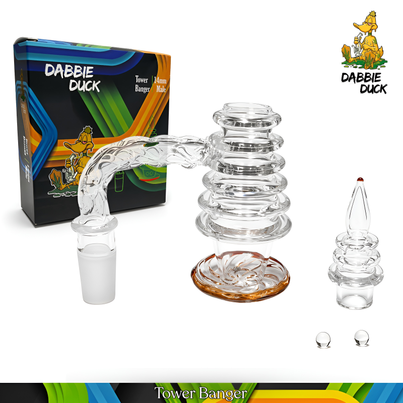 DABBIE DUCK 14mm Male 90° Tower Quartz Banger Kit - Carb Cap & Pearls