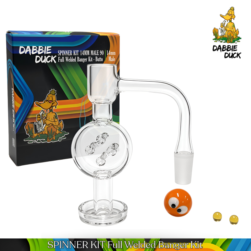DABBIE DUCK 14mm Male Fully Welded Spinner Kit - Marble Carb Cap & Two Pearls
