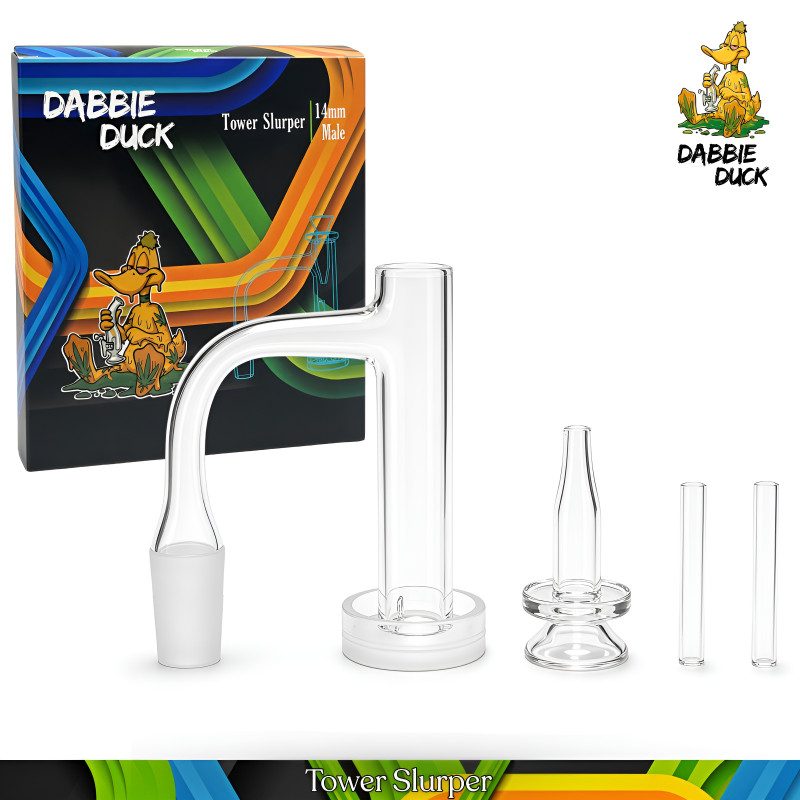 DABBIE DUCK 14mm Male Fully Welded Tower Slurper Kit - Marble Carb Cap & Two Pearls