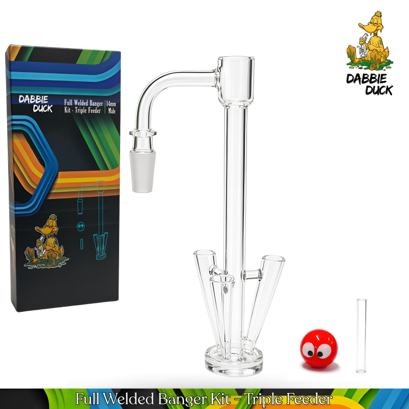 DABBIE DUCK 14mm Male Triple Feeder Quartz Banger Kit - Marble Carb Cap & Bead