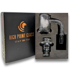 Diamond Bottom Quartz Banger with full Deep Carving Pattern with 2 terp pearls & 1 glass carb cap - 10mm Male Joint  [DSQ839]