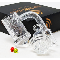 Diamond Bottom Quartz Banger with full Deep Carving Pattern with 2 terp pearls & 1 glass carb cap - 14mm Male Joint [DSQ839]