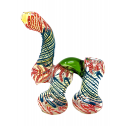 Gold Fumed Spiral Ribbon Double Chamber Bubbler Hand Pipe - [BK223]