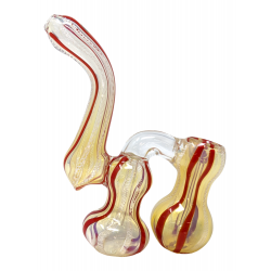 Gold Fumed Spiral Rod Line Double Chamber Bubbler Hand Pipe - [BK224]