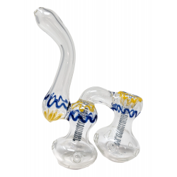Button Base Spiral Stem Double Chamber Bubbler Hand Pipe - [BK226]