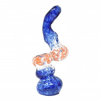 7" Frit Art Flat Mouth Standing Bubbler Hand Pipe - [BK254]