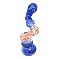 7" Frit Art Flat Mouth Standing Bubbler Hand Pipe - [BK254]
