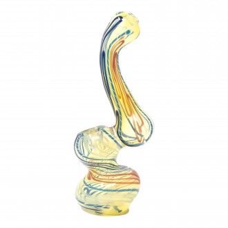 6" Gold Fumed Swirl Ribbon Art Bubbler Hand Pipe - [BK255]