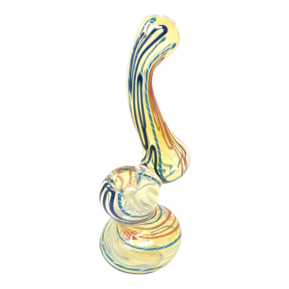 6-Inch Gold Fumed Ribbon Swirl Glass Bubbler Hand Pipe