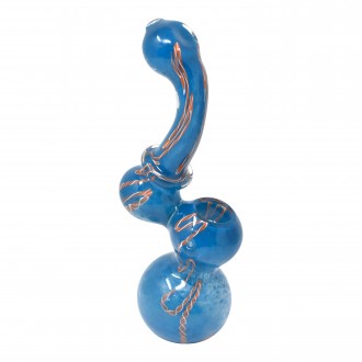 7" Frit & Ribbon Art Flat Mouth Bubbler Hand Pipe - [BK256]