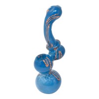 7" Frit & Ribbon Art Flat Mouth Bubbler Hand Pipe - [BK256]