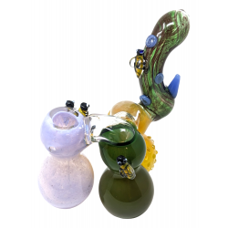 6.5" Tri-Color Honeybee Art  Triple Chamber Bubbler Hand Pipe - [BT10]