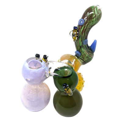 6.5" Tri-Color Honeybee Art  Triple Chamber Bubbler Hand Pipe - [BT10]