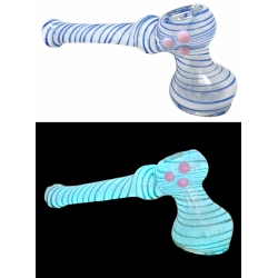7" Glow In Dark Frit Line Twist Hammer Bubbler Hand Pipe - [DJ482]