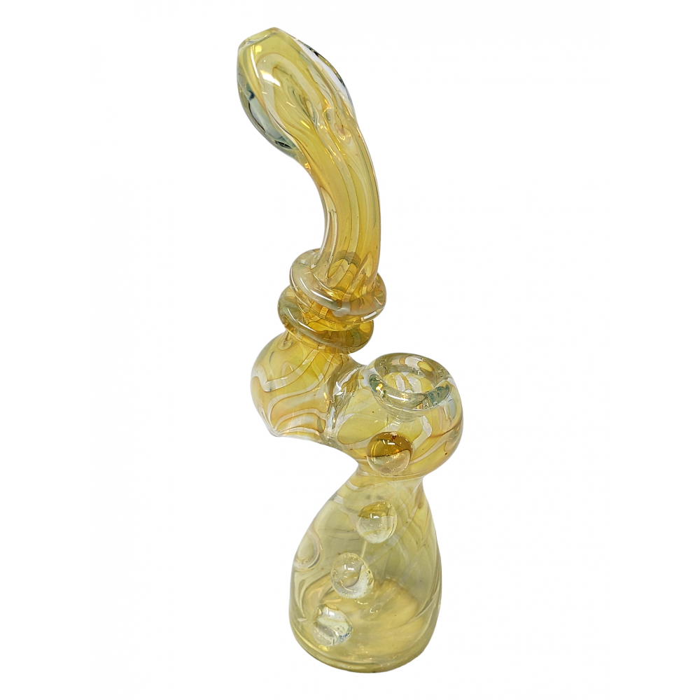 8" Silver Fumed Double Rim Multi Marble Bubbler Hand Pipe - [DJ586]