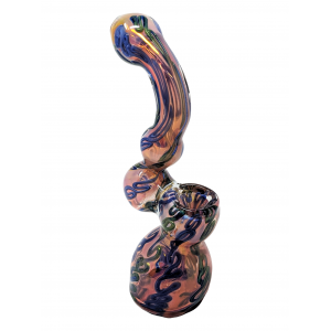 8" Gold Fumed Squiggle Ribbon Pot Bubbler Hand Pipe - [DJ587]