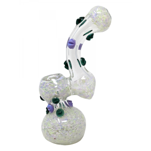 7" Frit Accent Multi Marble Round Mouth Bubbler Hand Pipe - [DJ605]