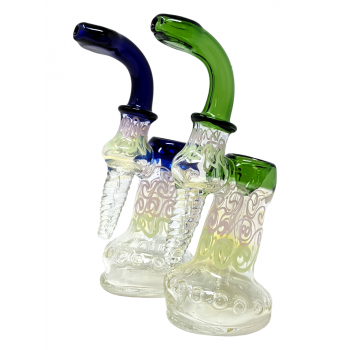 7" Slyme Swirl Accent Spiral & Polka Dot Flat Mouth Bubbler Hand Pipe Assorted colors - [DJ609]