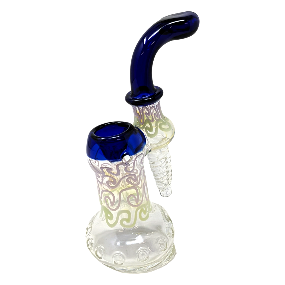 7" Slyme Swirl Accent Spiral & Polka Dot Flat Mouth Bubbler Hand Pipe Assorted colors - [DJ609]