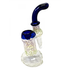 7" Slyme Swirl Accent Spiral & Polka Dot Flat Mouth Bubbler Hand Pipe Assorted colors - [DJ609]