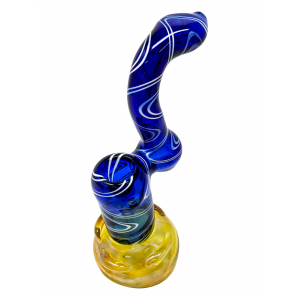 8" Gold Fumed Based Swirl Ribbon Flat Mouth Bubbler Hand Pipe - DJ612