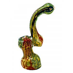 7" Gold Fumed Swril Ribbon Art Bubbler Hand Pipe - [DJ625]