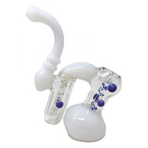 Double Chamber Marble Swirl Line Stem Bubbler Hand Pipe (Jade White) - [DJ1] [DJHAN0030]