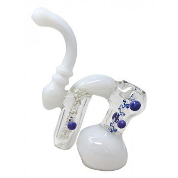 Double Chamber Marble Swirl Line Stem Bubbler Hand Pipe (Jade White) - [DJ1] [DJHAN0030]