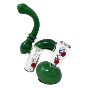 Double Chamber Marble Swirl Line Stem Bubbler Hand Pipe (Jade Green) - [DJ1] [DJHAN0032]