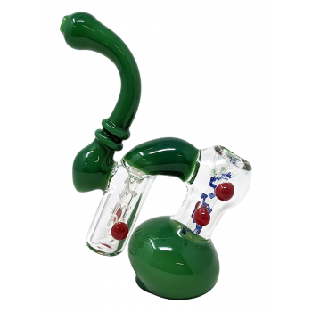 Double Chamber Marble Swirl Line Stem Bubbler Hand Pipe (Jade Green) - [DJ1] [DJHAN0032]