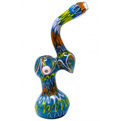 8" US-Made Frit Swirl Line Flat Mouth Bubbler Hand Pipe - [GWRKP148]