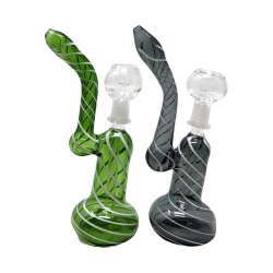 7" White Twist on Full Color Bubbler Hand Pipe with Oil Dome - [IMB-165]
