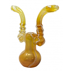 7.5" Gold Fumed Three Ring Double Mouth Bubbler Hand Pipe - [NAP07]