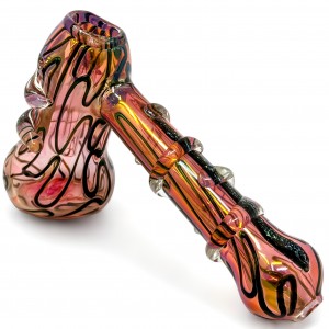 6" Gold Fumed Squiggle Ribbon Dicro & R4 Work Hammer Bubbler Hand Pipe - [RKD88]