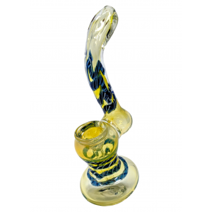 6" Silver Fumed Spiral Ribbon Flat Mouth Bubbler Hand Pipe - [RKGS39]