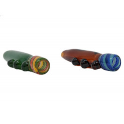 3" Transparent Body with Swirl Ribbon Bowl Multi Marble Chillum Hand Pipe - (Pack of 2) [RKP254]