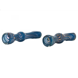 3" Gold Fumed Middle Ball Swirl Ribbon Flat Mouth Chillum Hand Pipe - (Pack of 2) [RKP259]