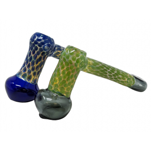 6" Silver Fumed Air Trap with Colored Ends Hammer Bubbler Hand Pipe - [SG4014]