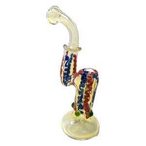 8" Silver Fumed Vibrant Spiral & Marble Round Mouth Bubbler Hand Pipe - [STJ20]
