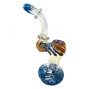 8" Silver Fumed Frit Ended Flat Mouth Bubbler Hand Pipe - [STJ22]