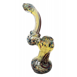 8" Gold Fumed Polka Dot Frit Flat Mouth Bubbler Hand Pipe - [STJ25]