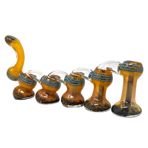 5" Gold Fumed Thick Twisted Rope Rim 5 Inline Chamber Bubbler Hand Pipe - [STJ114]