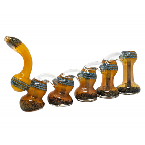 5" Gold Fumed Thick Twisted Rope Rim 5 Inline Chamber Bubbler Hand Pipe - [STJ114]