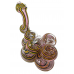 6" Gold Fumed Curl Line Flat Mouth Quadrouple Chamber Bubbler Hand Pipe - [STJ119]