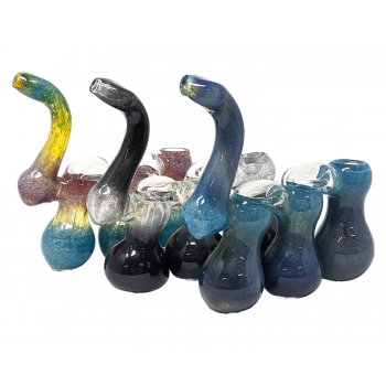 7" Silver Fumed Frit Ombre Inline 3-Chamber Bubbler Hand Pipe - [STJ122]