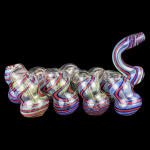 5.5" Gold Fumed Dual Spiral Flat Mouth 8-Chamber Bubbler Hand Pipe - [STJ130]