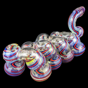 5.5" Gold Fumed Dual Spiral Flat Mouth 8-Chamber Bubbler Hand Pipe - [STJ130]